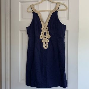 Lilly Pulitzer navy eyelet dress with gold trim